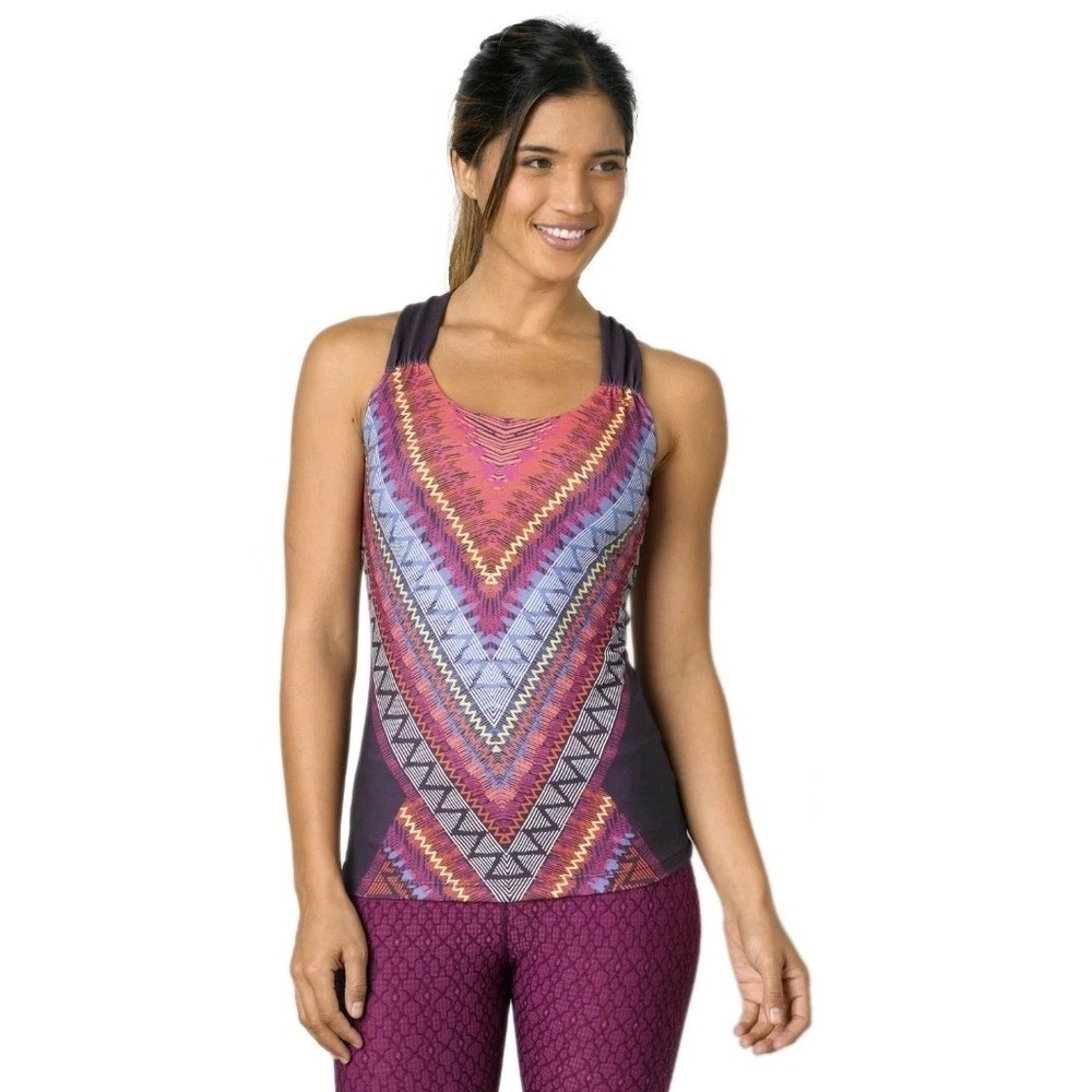 prAna Phoebe Top S Tank Multicolor Print Stripe Abstract Shelf Bra‎ Yoga EUC